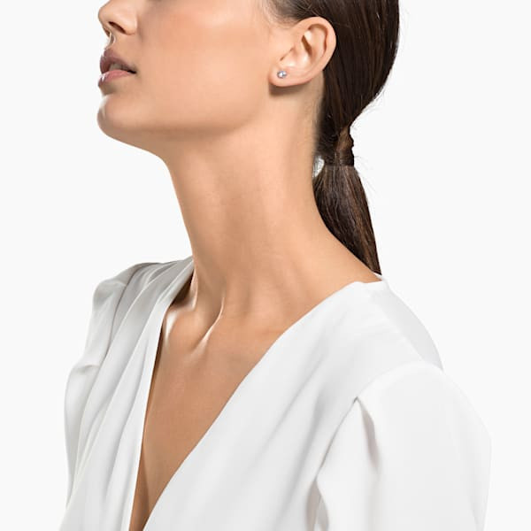 Stilla Attract stud earrings Round cut, White, Rhodium plated